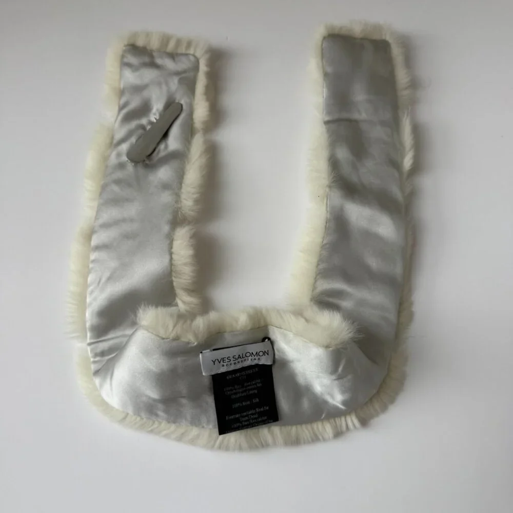 Yves Salomon White Rabbit Fur Scarf Stole 30" | Quiet Luxury Accessory - Picture 3 of 5